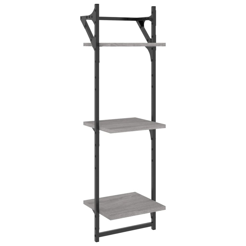 Rafturi perete 3 niveluri cu bare 2 buc. gri sonoma 30x25x100cm