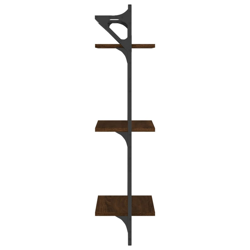 Rafturi perete cu 3 niveluri/bare 2 buc stejar maro 30x25x100cm