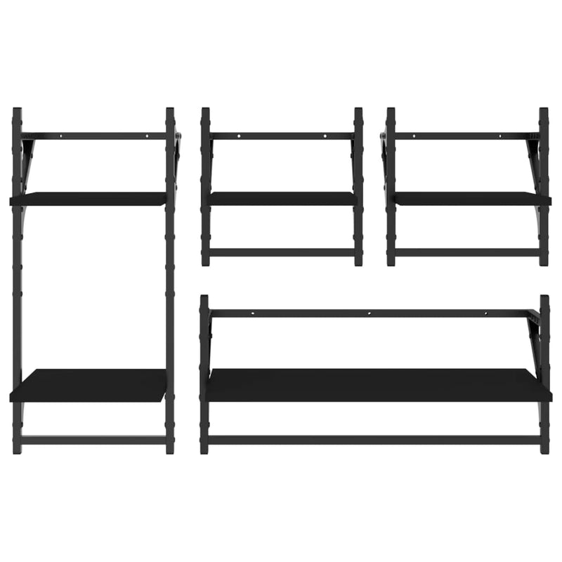 Set rafturi perete cu bare, 4 buc. negru lemn prelucrat
