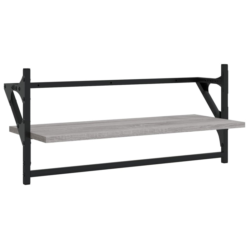 Set rafturi perete cu bare, 4 buc., gri sonoma, lemn prelucrat