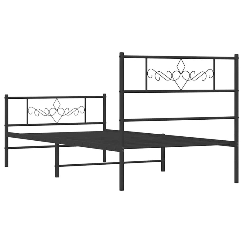 Cadru pat metalic cu tăblii de cap/picioare, negru, 100x200 cm