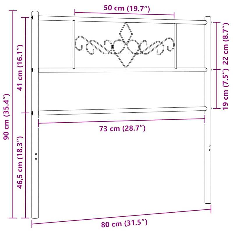 Tăblie de pat de schimb metalică, negru, 75 cm