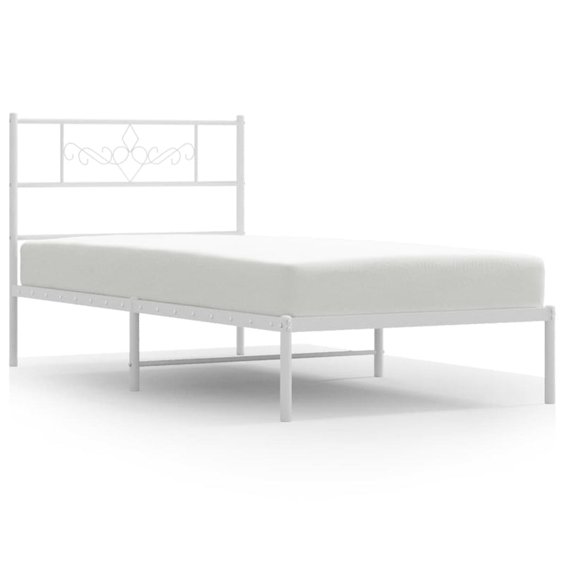 Cadru de pat din metal cu tăblie, alb, 107x203 cm