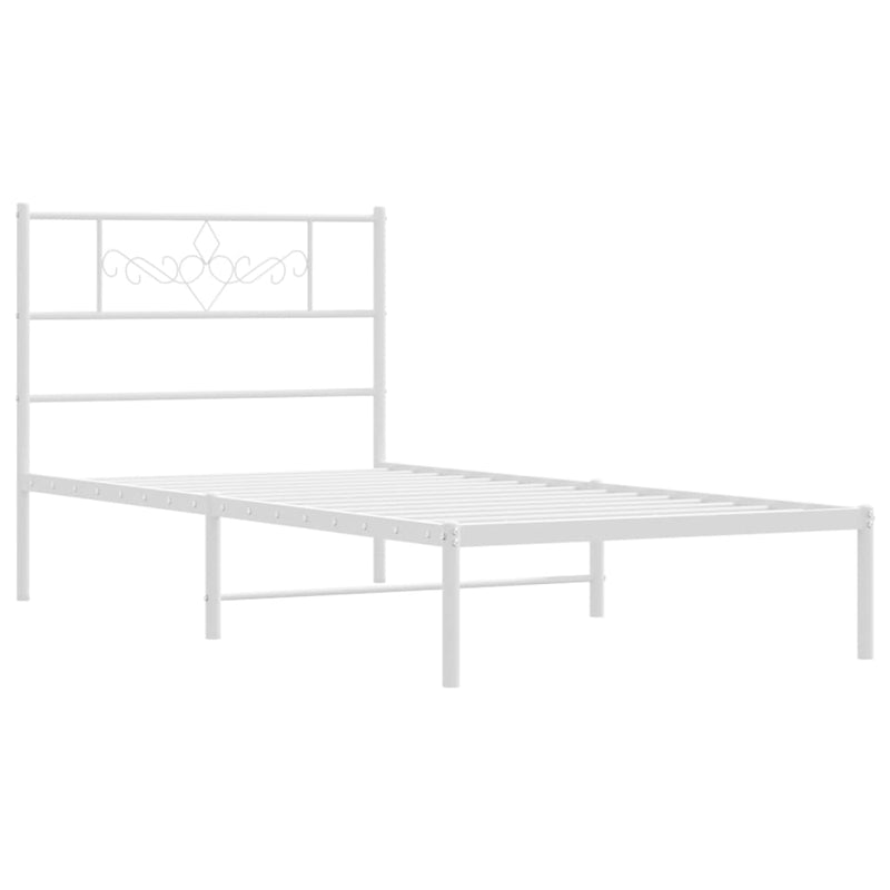 Cadru de pat din metal cu tăblie, alb, 107x203 cm
