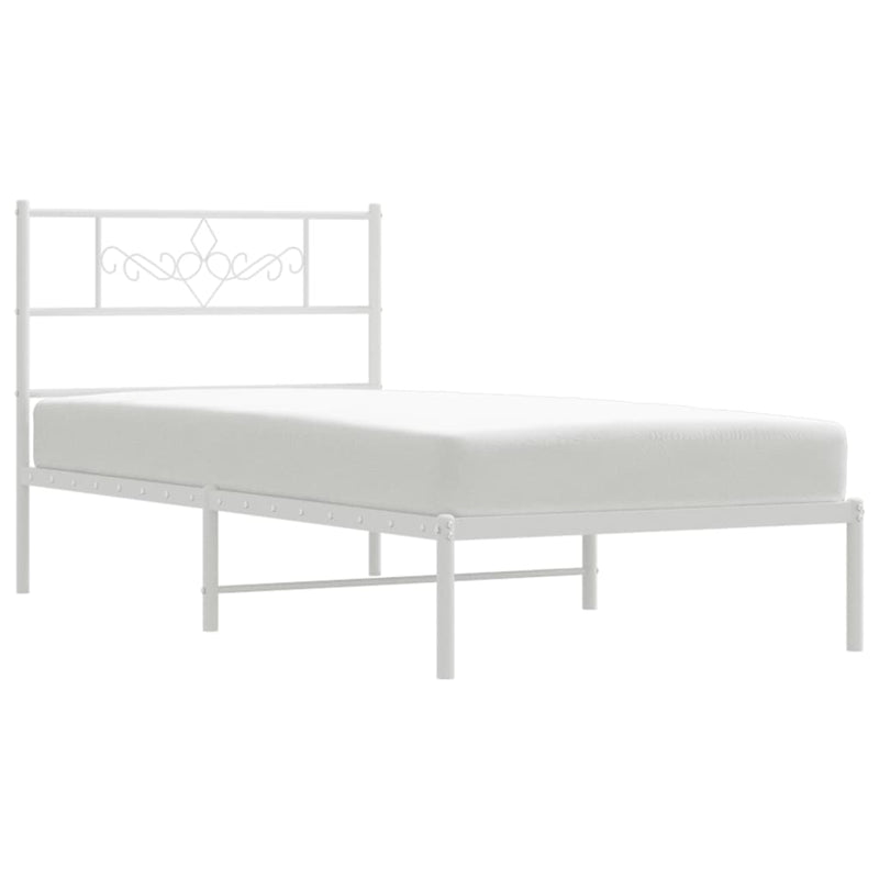 Cadru de pat din metal cu tăblie, alb, 107x203 cm