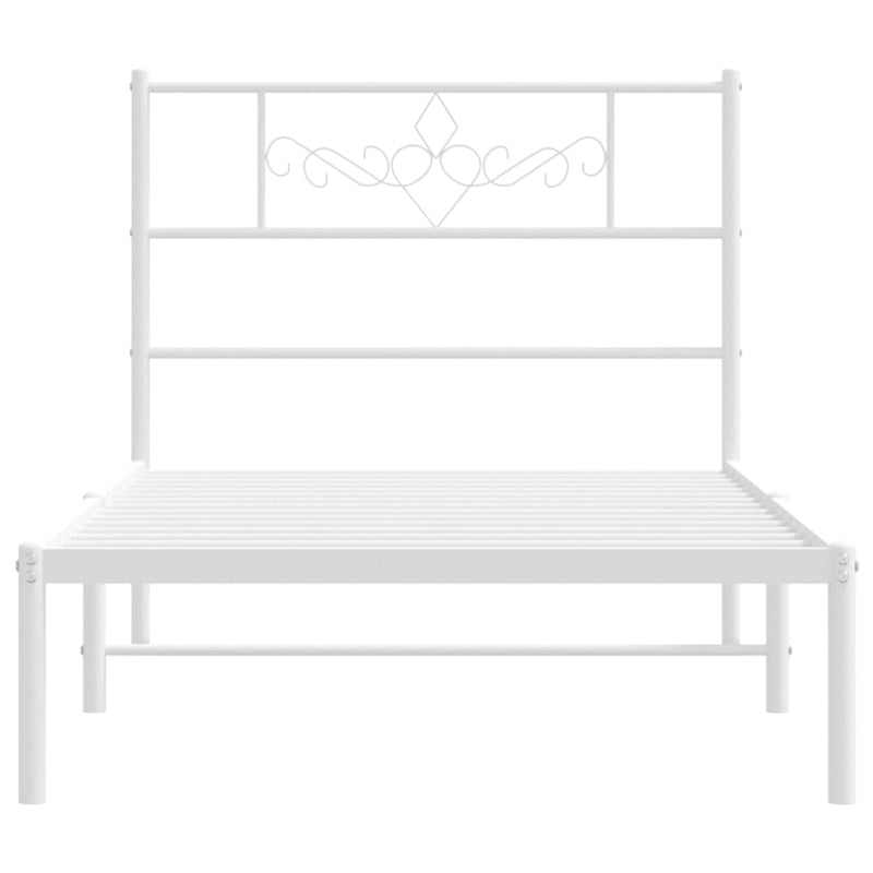 Cadru de pat din metal cu tăblie, alb, 107x203 cm