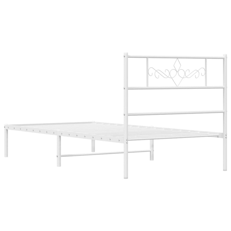 Cadru de pat din metal cu tăblie, alb, 107x203 cm