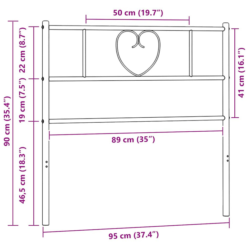 Tăblie de pat de schimb metalică, negru, 90 cm
