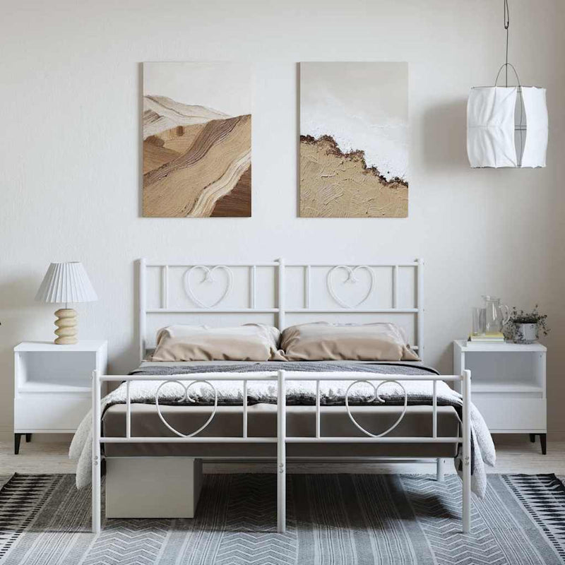 Cadru de pat metalic cu tăblie, alb, 135x190 cm