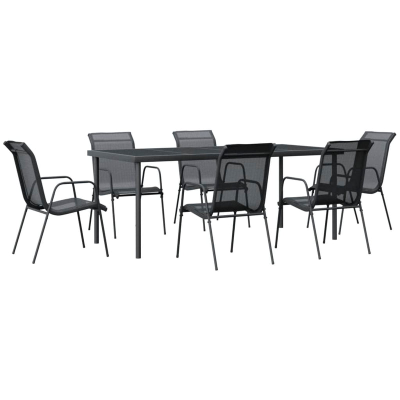 Set mobilier de grădină, 7 piese, negru, oțel și textilenă