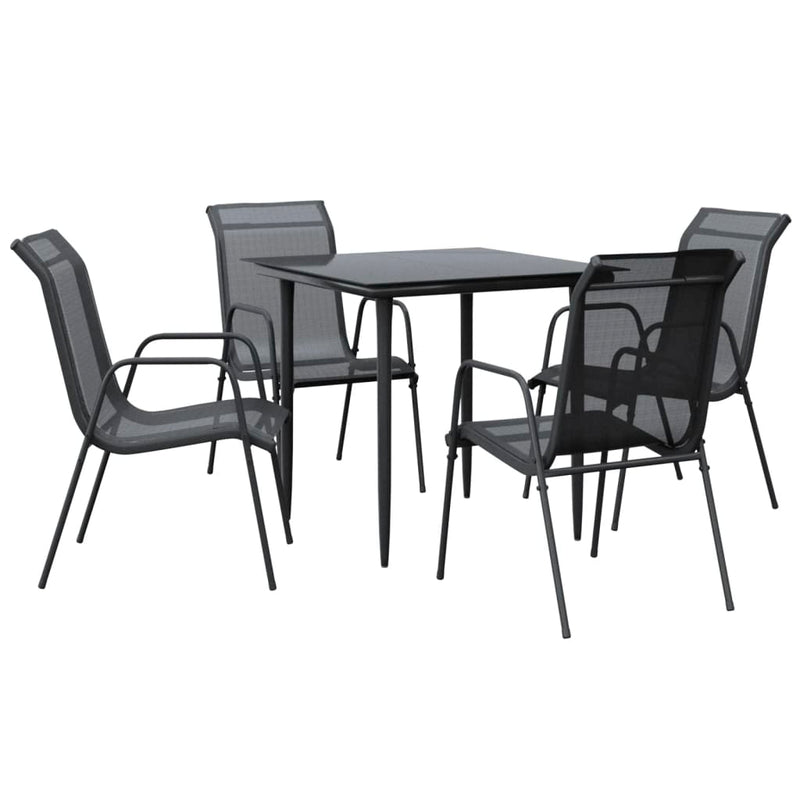 Set mobilier de grădină, 5 piese, negru, oțel și textilenă