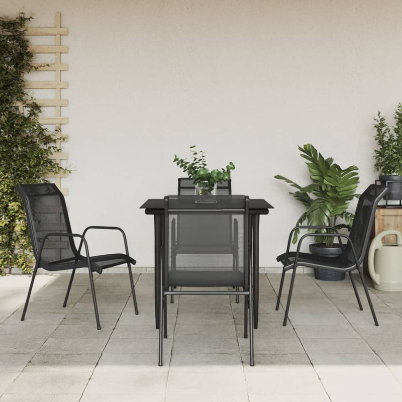Set mobilier de grădină, 5 piese, negru, oțel și textilenă