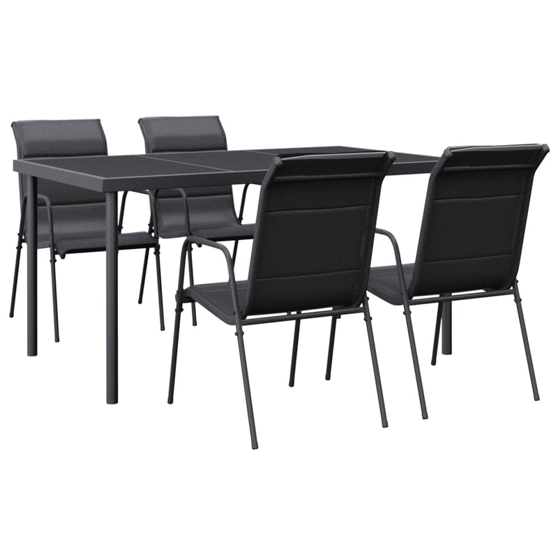Set mobilier de grădină, 5 piese, negru, oțel și textilenă