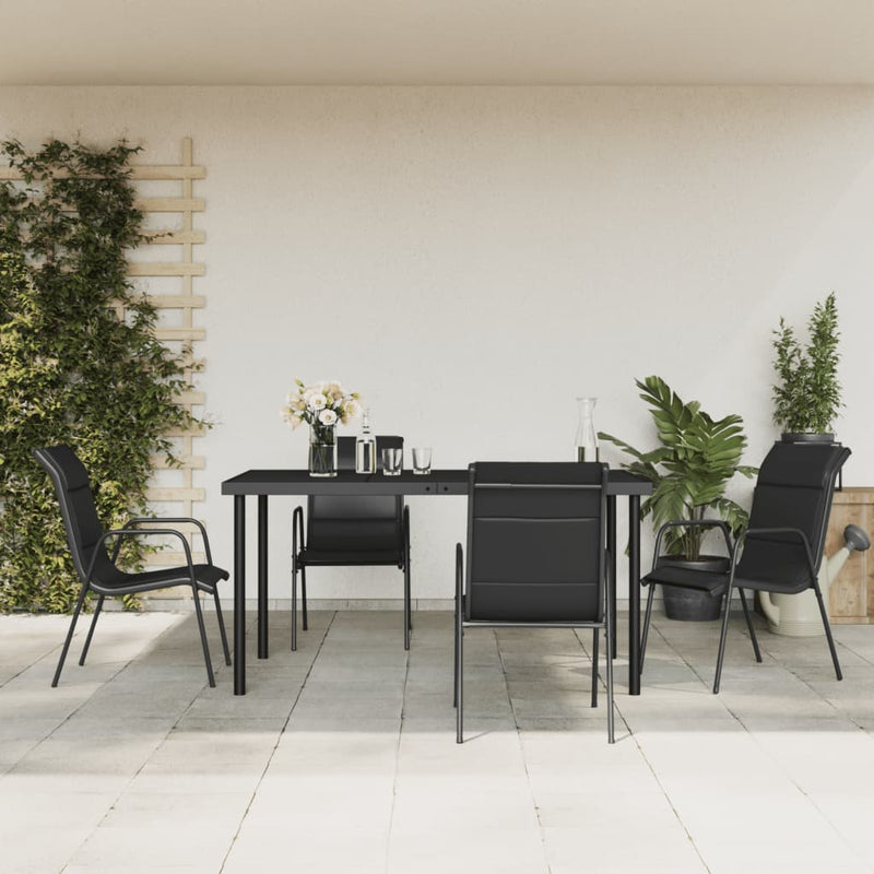 Set mobilier de grădină, 5 piese, negru, oțel și textilenă