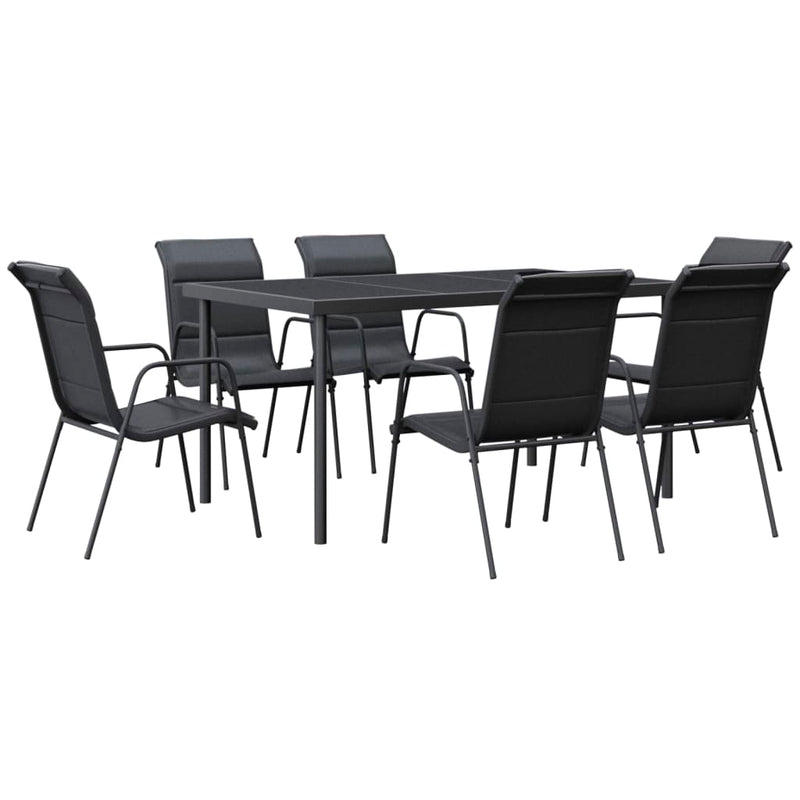 Set mobilier de grădină, 7 piese, negru, oțel și textilenă