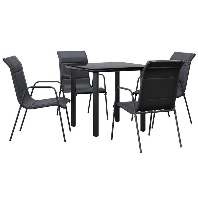 Set mobilier de grădină, 5 piese, negru, oțel și textilenă