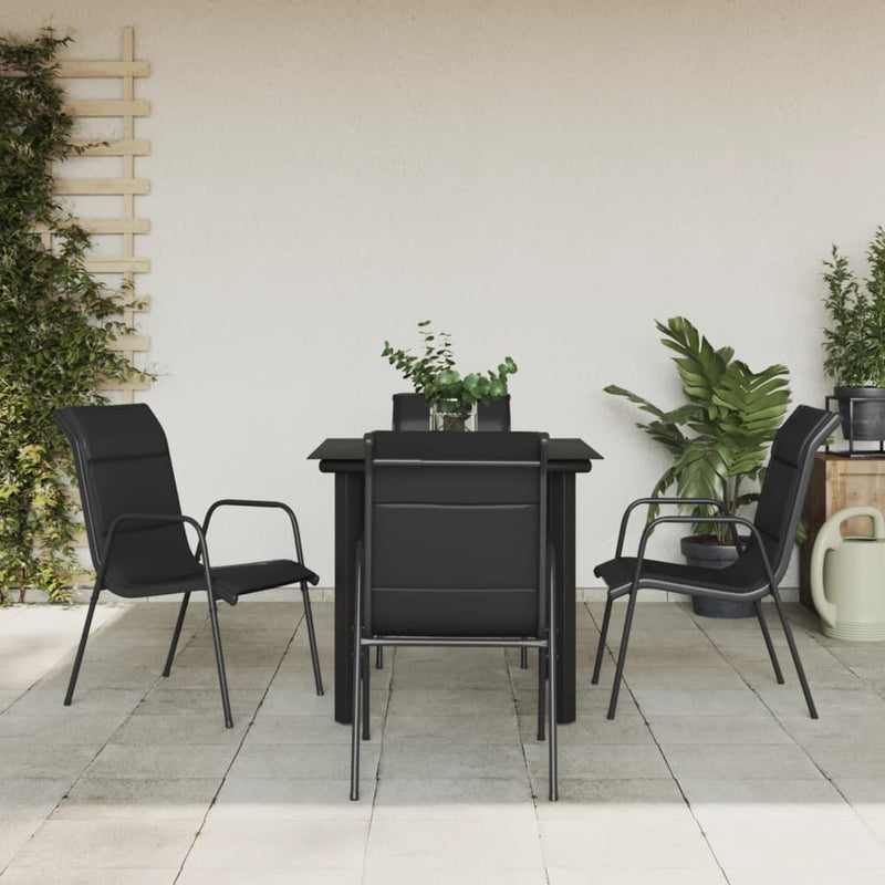 Set mobilier de grădină, 5 piese, negru, oțel și textilenă