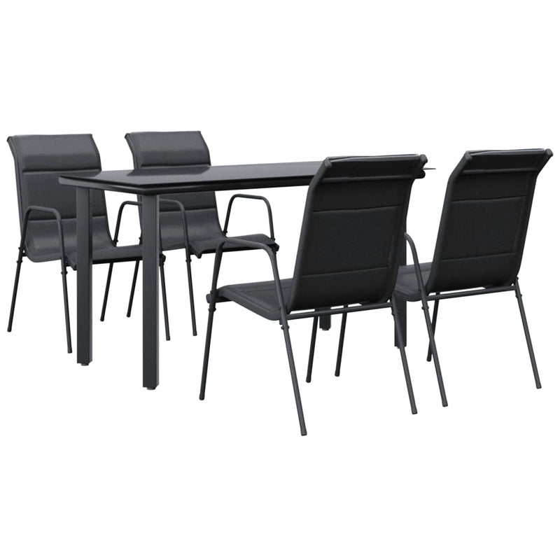 Set mobilier de grădină, 5 piese, negru, oțel și textilenă