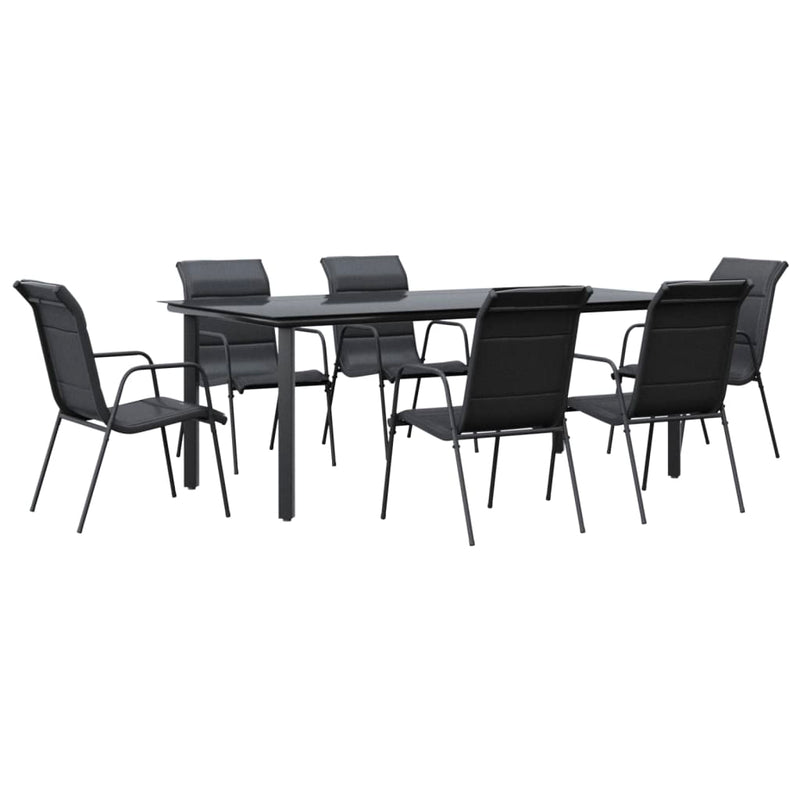 Set mobilier de grădină, 7 piese, negru, oțel și textilenă