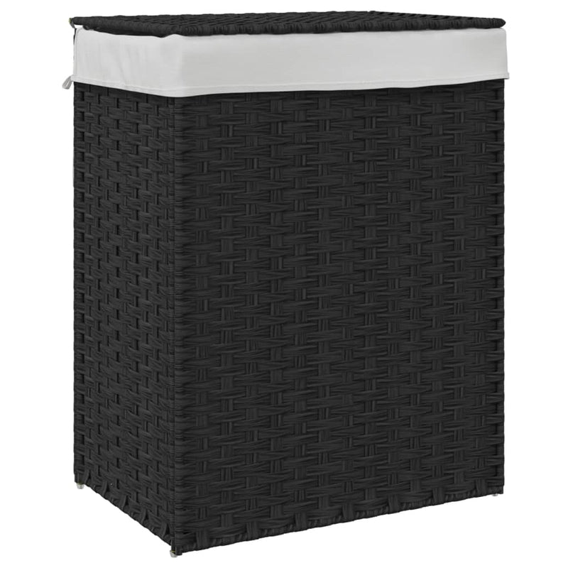 Coș de rufe cu capac, negru, 46x33x60 cm, poliratan