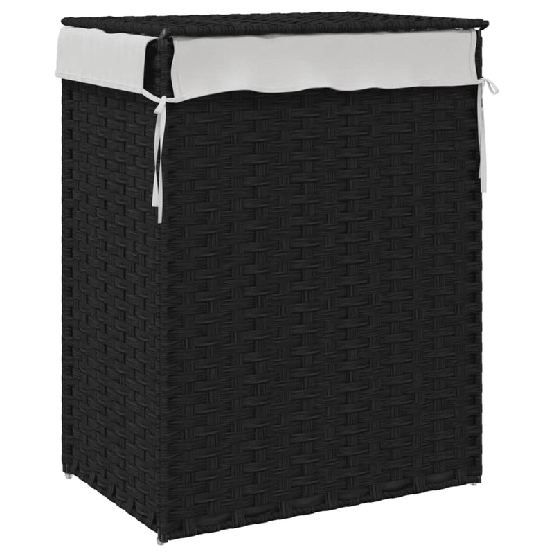 Coș de rufe cu capac, negru, 46x33x60 cm, poliratan