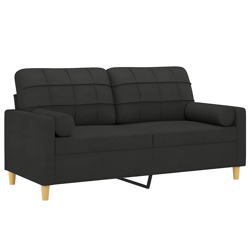 Canapea cu 2 locuri cu pernuțe, negru, 140 cm, textil