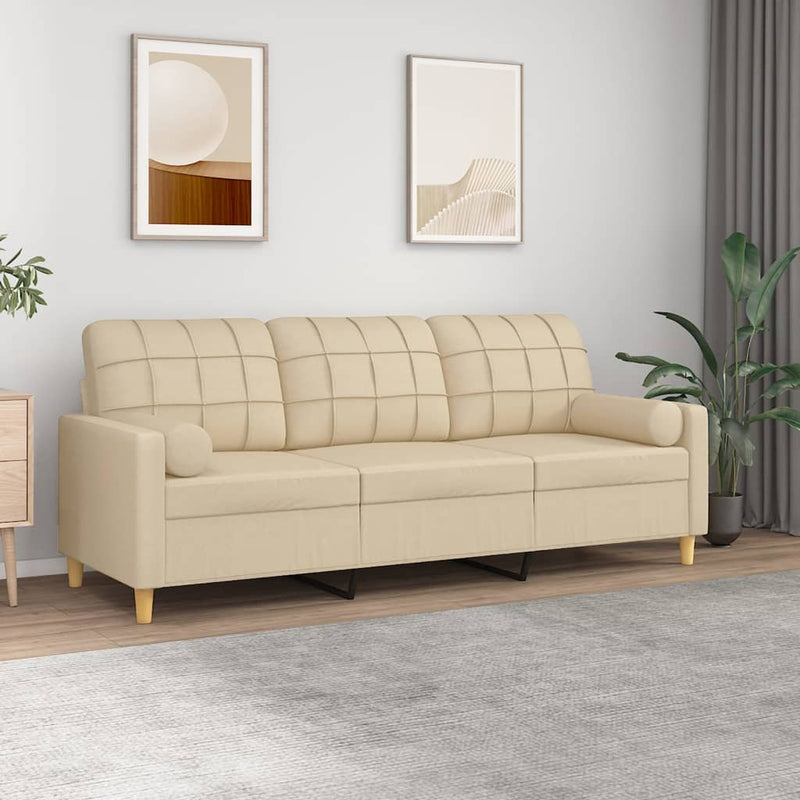 Canapea cu 3 locuri cu pernuțe, crem, 180 cm, textil