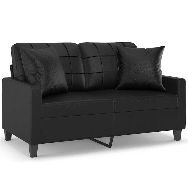 Canapea cu 2 locuri cu pernuțe, negru, 120 cm, piele ecologică