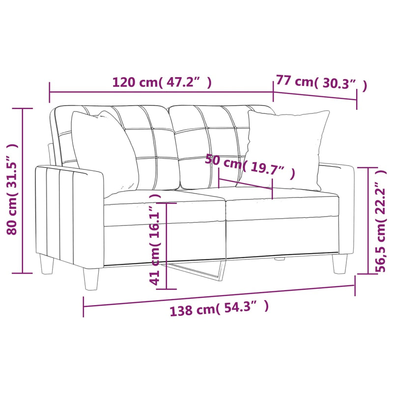Canapea cu 2 locuri cu pernuțe, negru, 120 cm, piele ecologică