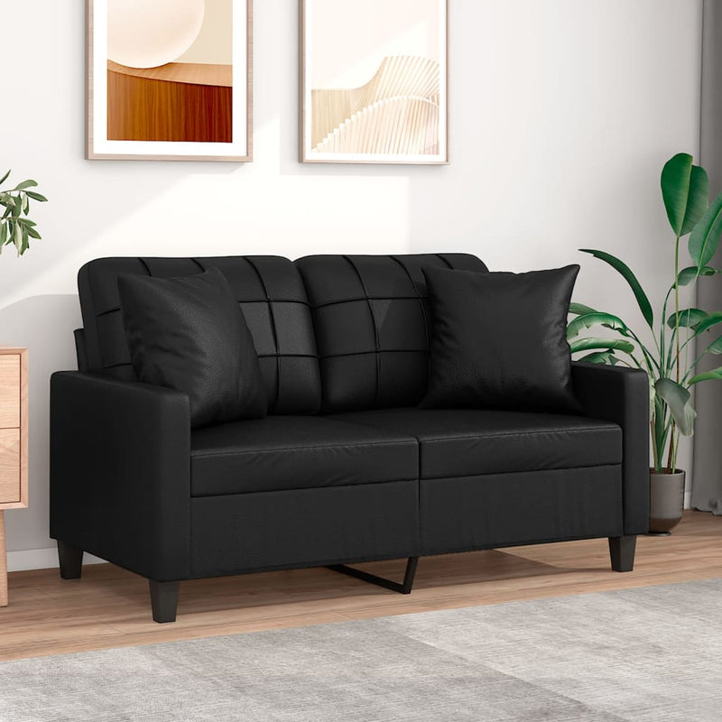 Canapea cu 2 locuri cu pernuțe, negru, 120 cm, piele ecologică