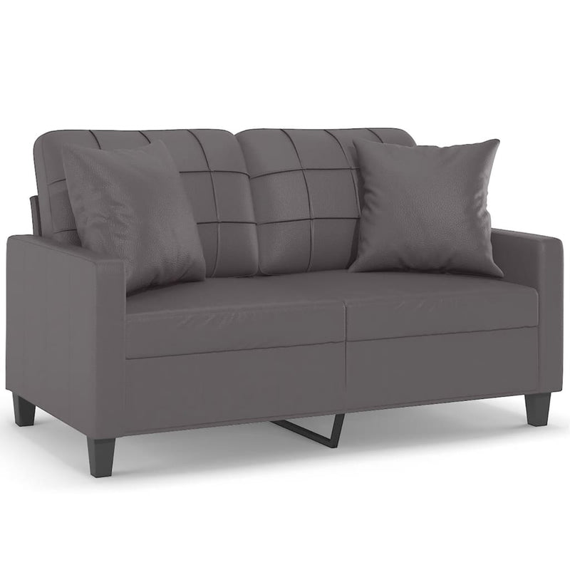Canapea cu 2 locuri cu pernuțe, gri, 120 cm, piele ecologică