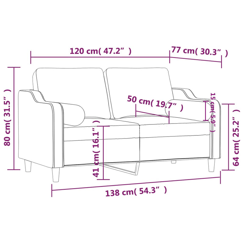 Canapea cu 2 locuri cu pernuțe, maro, 120 cm, textil
