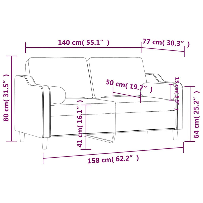 Canapea cu 2 locuri cu pernuțe, negru, 140 cm, textil