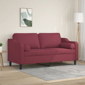 Canapea cu 2 locuri cu pernuțe, roșu vin, 140 cm, textil