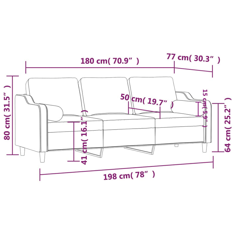 Canapea cu 3 locuri cu pernuțe, crem, 180 cm, textil