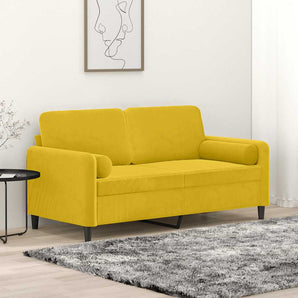 Canapea cu 2 locuri cu pernuțe, galben, 140 cm, catifea