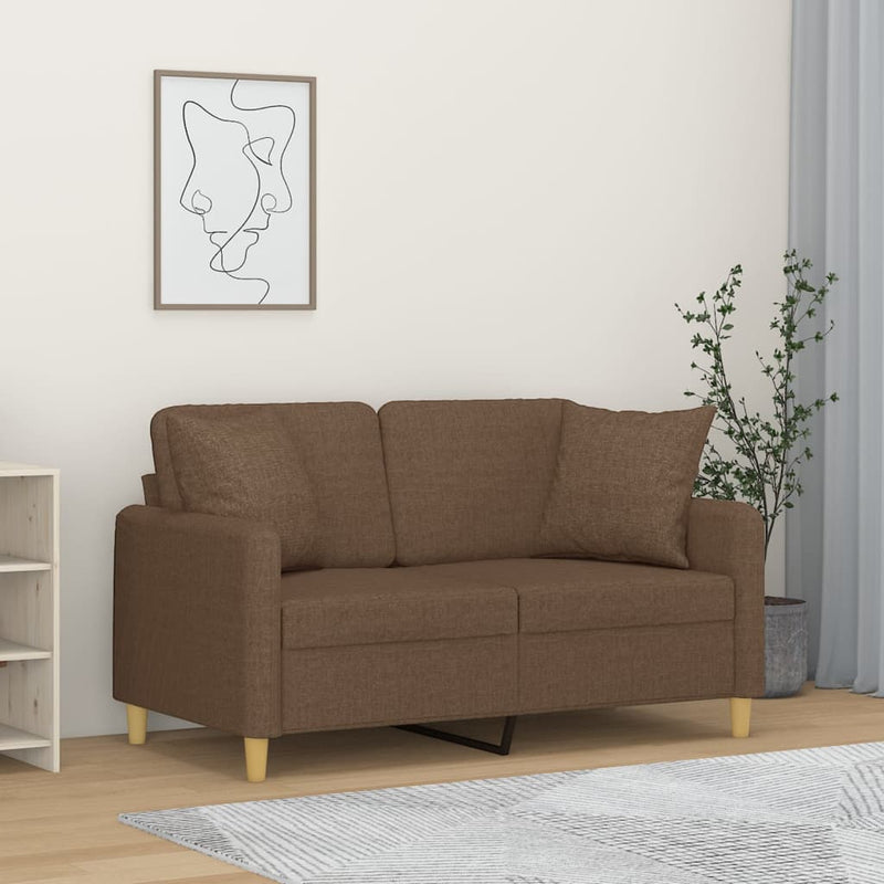 Canapea cu 2 locuri cu pernuțe, maro, 120 cm, textil