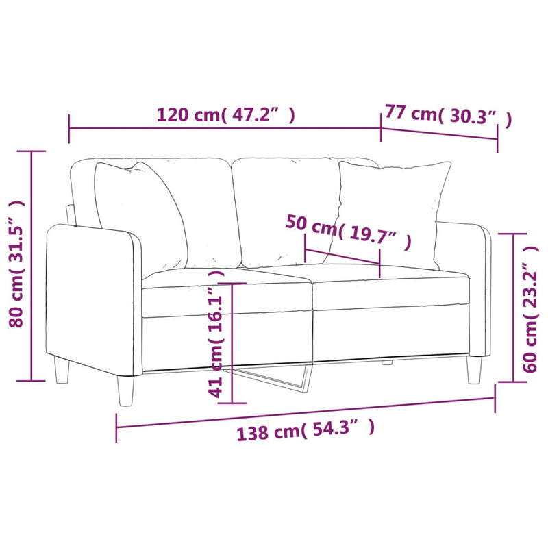 Canapea cu 2 locuri cu pernuțe, galben deschis, 120 cm, textil