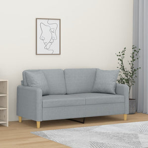 Canapea cu 2 locuri cu pernuțe, gri deschis, 140 cm, textil