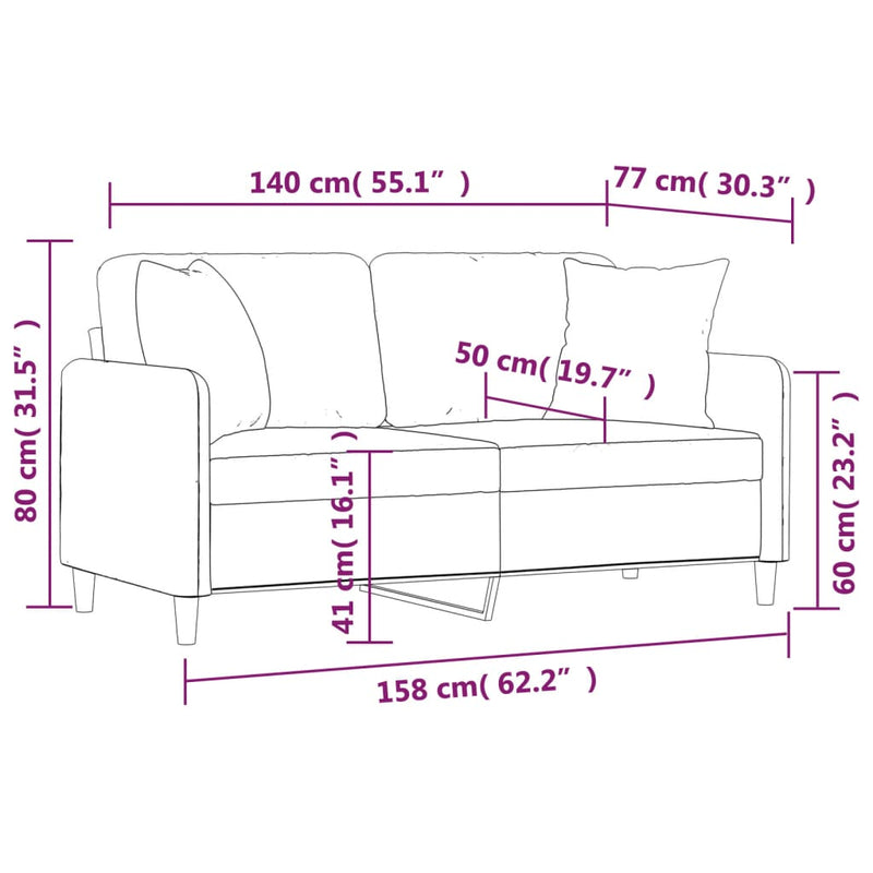 Canapea cu 2 locuri cu pernuțe, negru, 140 cm, textil