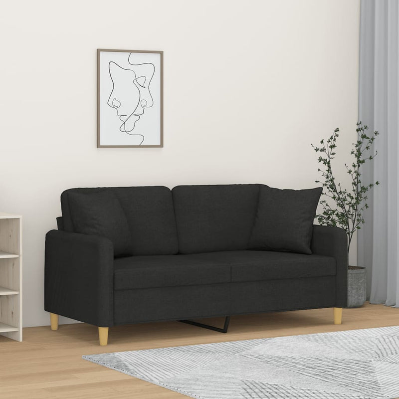 Canapea cu 2 locuri cu pernuțe, negru, 140 cm, textil
