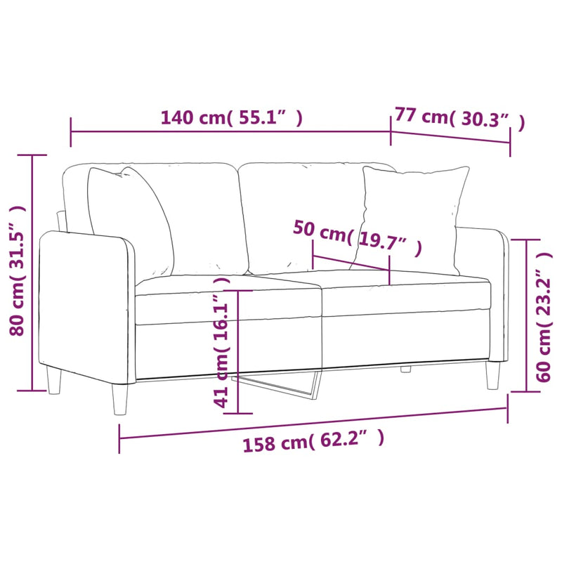 Canapea cu 2 locuri cu pernuțe, roșu vin, 140 cm, textil