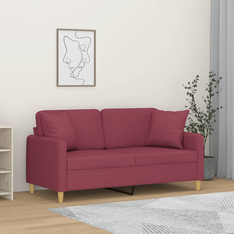 Canapea cu 2 locuri cu pernuțe, roșu vin, 140 cm, textil