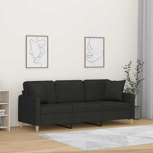 Canapea cu 3 locuri cu pernuțe, negru, 180 cm, textil
