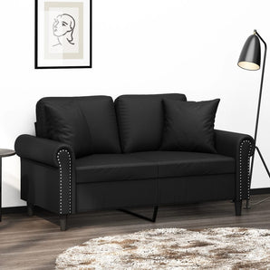 Canapea cu 2 locuri cu pernuțe, negru, 120 cm, piele ecologică
