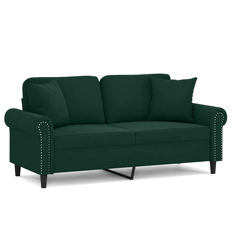Canapea cu 2 locuri cu pernuțe, verde închis, 140 cm, catifea