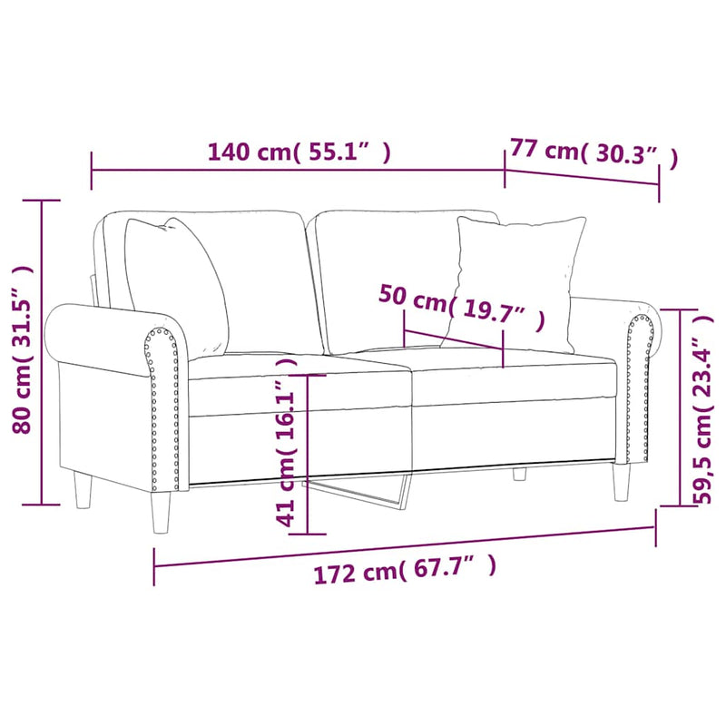 Canapea cu 2 locuri cu pernuțe, verde închis, 140 cm, catifea