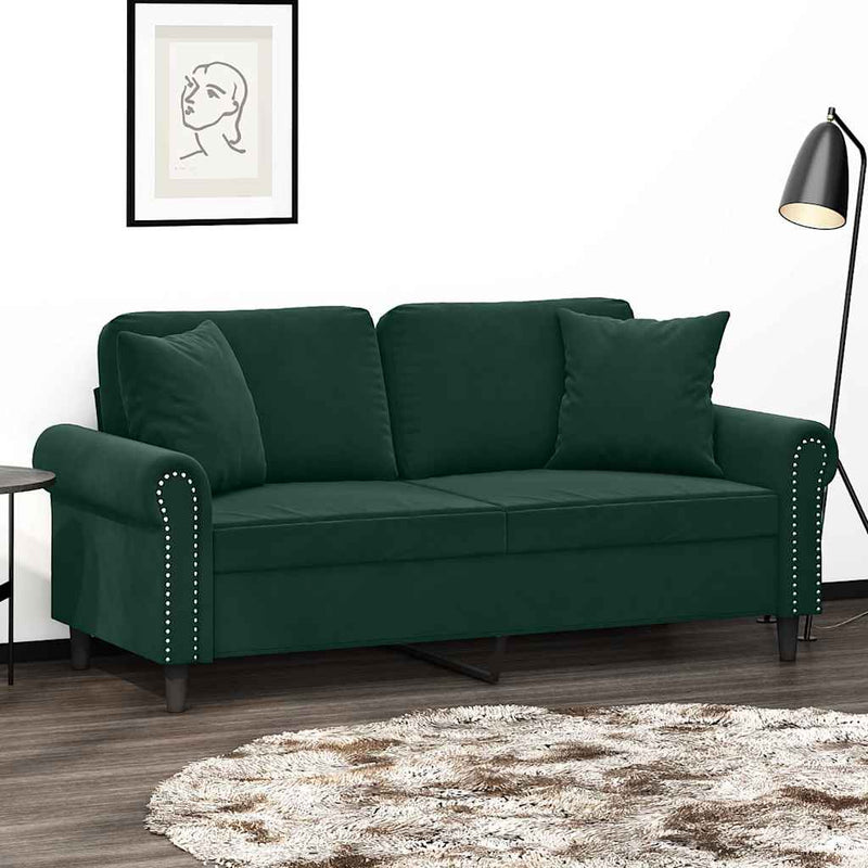 Canapea cu 2 locuri cu pernuțe, verde închis, 140 cm, catifea