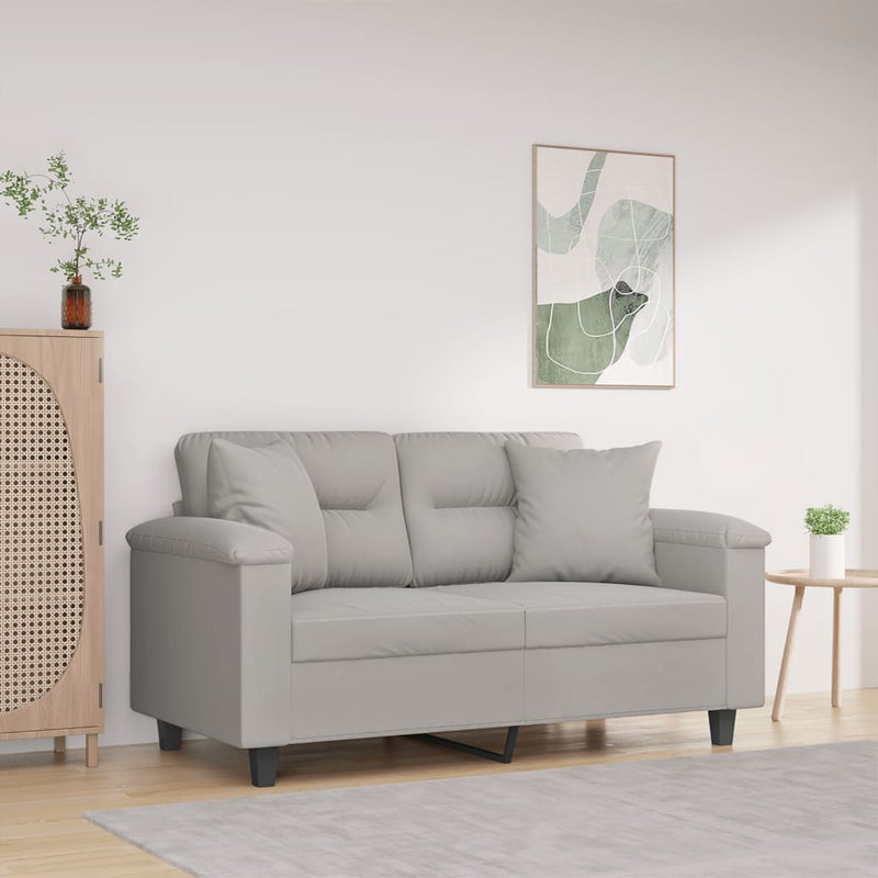Canapea cu 2 locuri, cu perne, gri, 120 cm, microfibră
