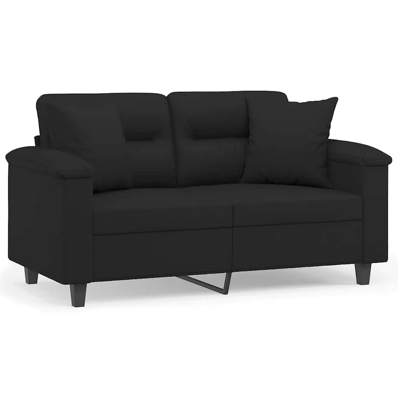 Canapea cu 2 locuri, cu perne, negru, 120 cm, microfibră